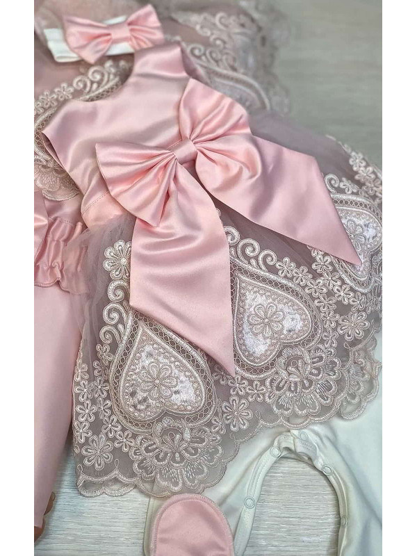 Платье с повязкой и комбинезоном Людовика пудра