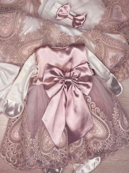 Платье для новорожденных Людовика пудра атлас