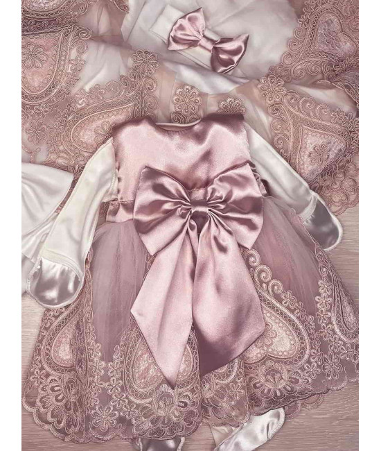 Платье для новорожденных Людовика пудра атлас
