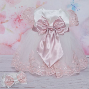 Платье для новорожденных Маркиза молочный-пудра