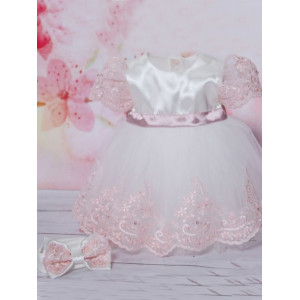 Платье для новорожденных Маркиза молочный-пудра