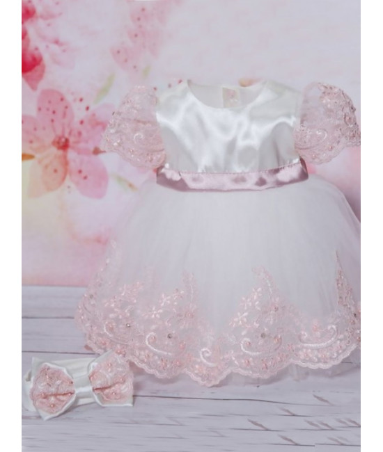 Платье для новорожденных Маркиза молочный-пудра