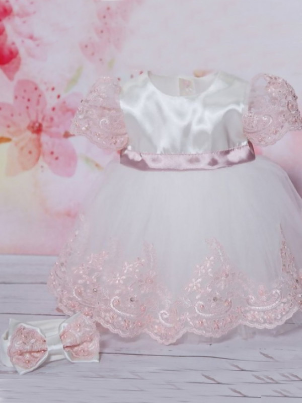 Платье с повязкой Маркиза молочный-пудра