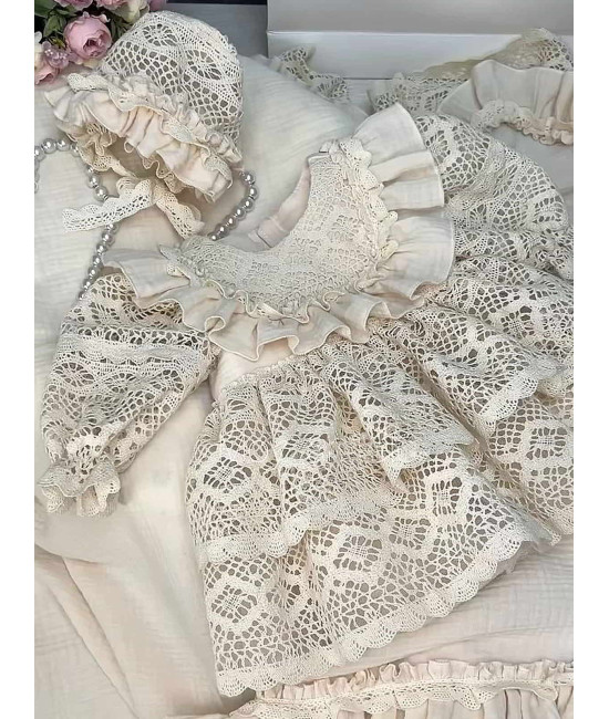 Платье с чепчиком Мелисса крем