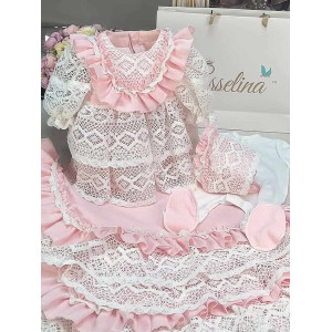 Платье с чепчиком Мелисса розовое