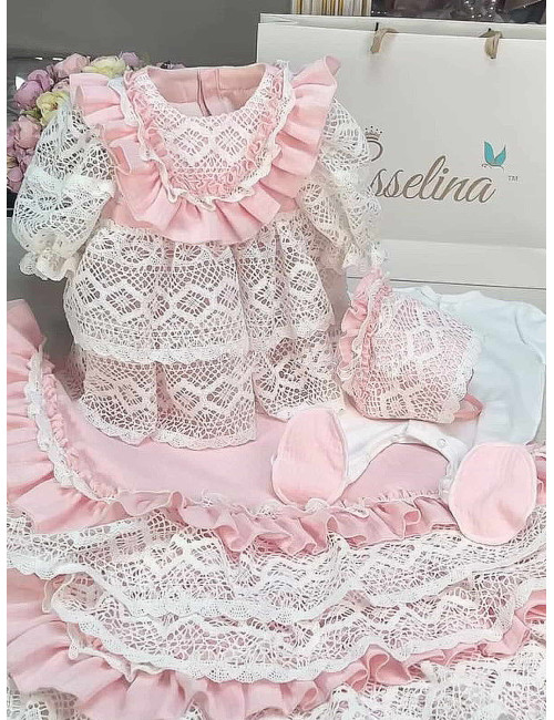 Платье с чепчиком Мелисса розовое