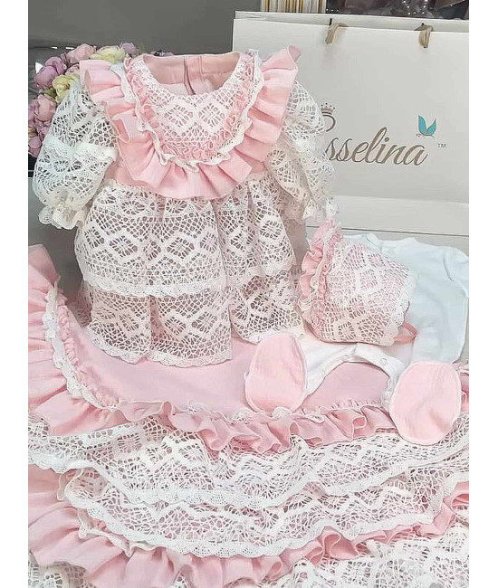 Платье с чепчиком Мелисса розовое