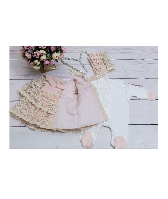 Платье с чепчиком Мелисса розовое