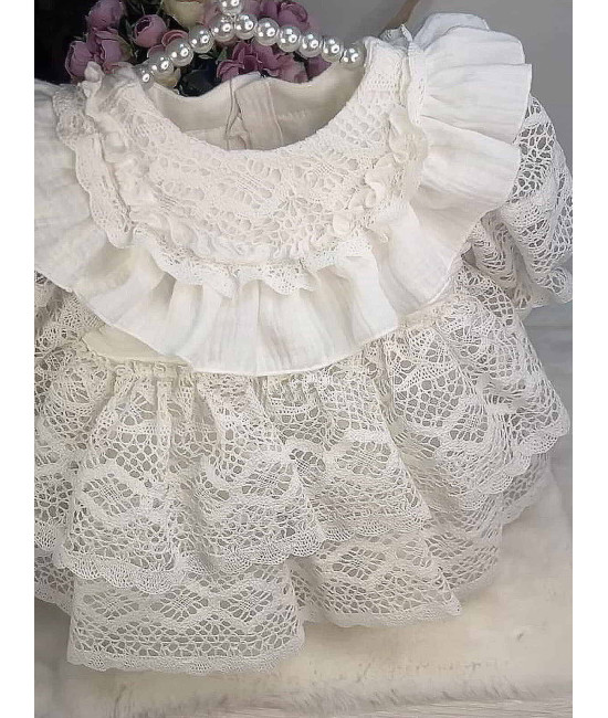 Платье с чепчиком Мелисса молочное