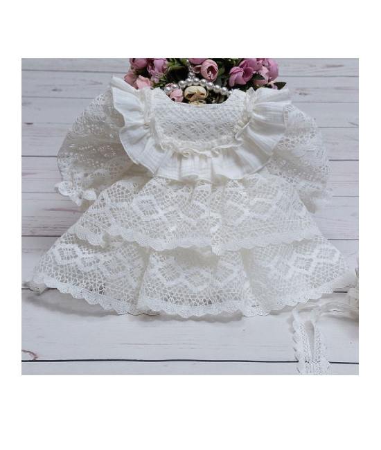 Платье с чепчиком Мелисса молочное