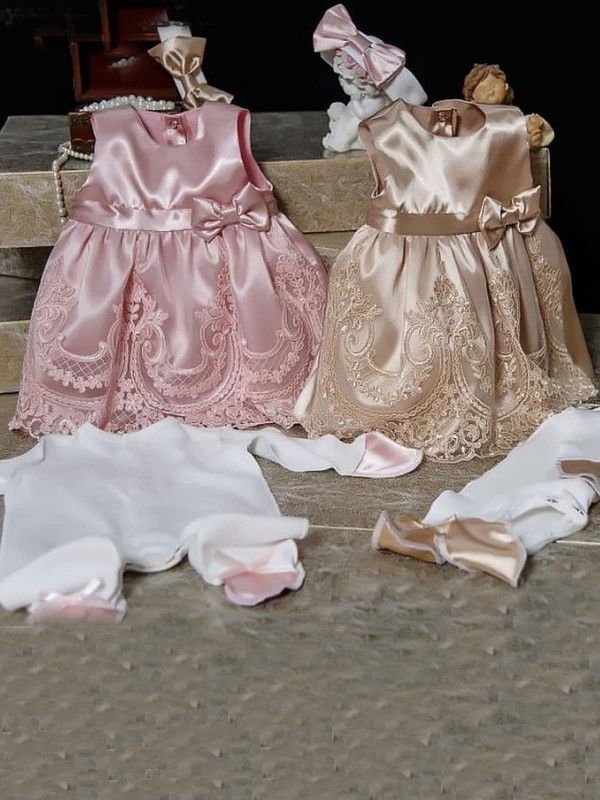 Платье с повязкой и комбинезоном Принцесса пудра и какао