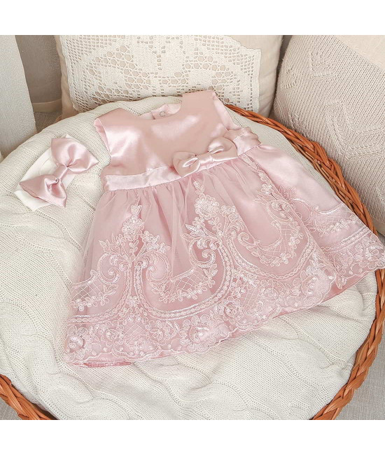 Платье для новорожденных Принцесса пудра и какао