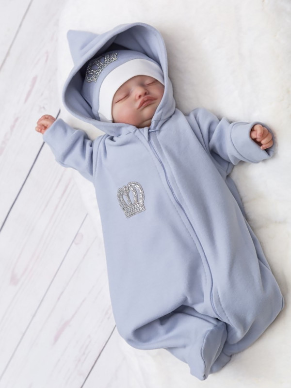 Флисовый комбинезон с шапочкой Вояж серо-голубой