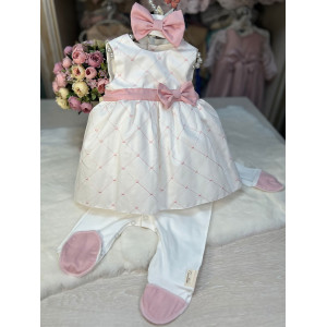 Платье на выписку Восторг белый-пудра