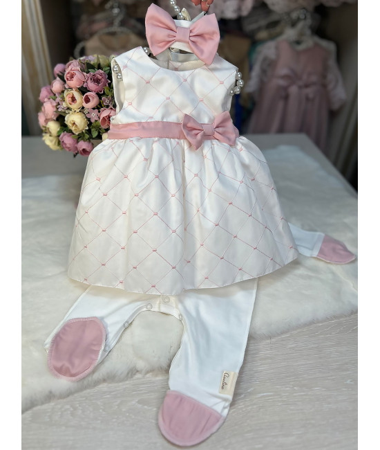 Платье на выписку Восторг белый-пудра