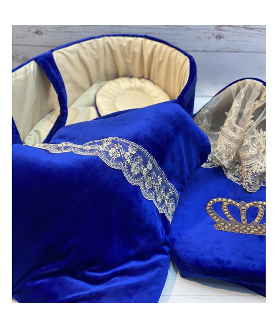 Люлька-переноска Корона ярко-синяя золото