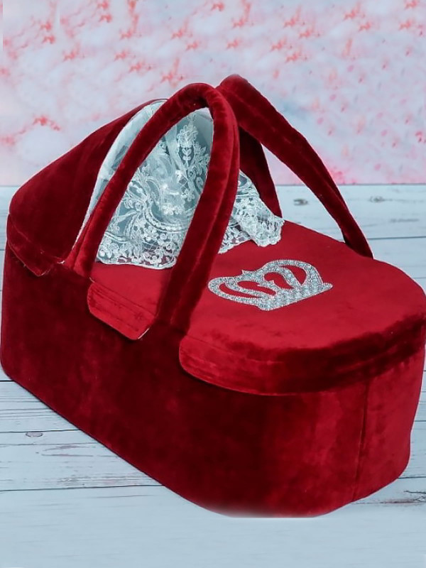 Люлька-переноска Корона велюр бордовая-серебро