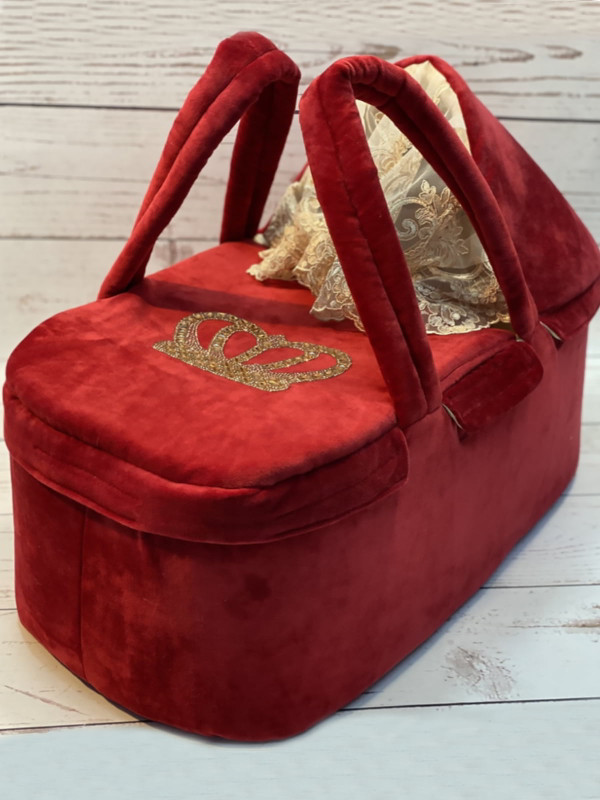 Люлька-переноска Корона велюр бордовая-золото