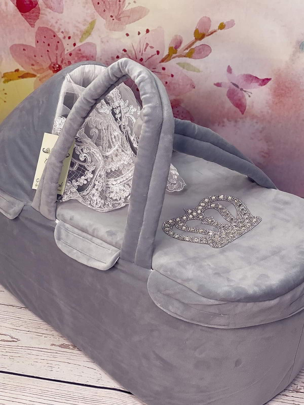 Люлька-переноска Корона велюр серая