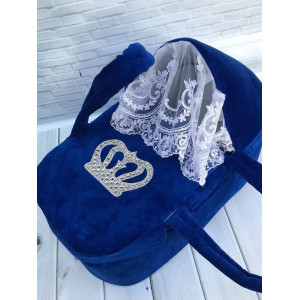 Люлька-переноска Корона ярко-синяя серебро