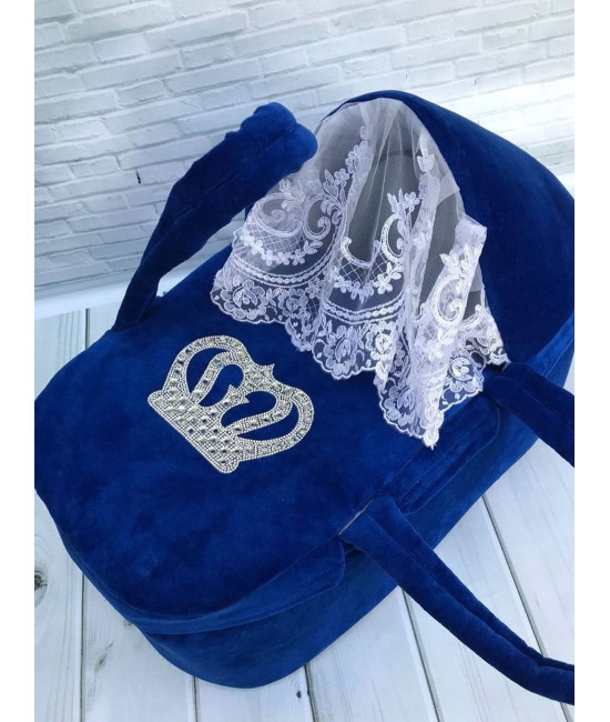 Люлька-переноска Корона ярко-синяя серебро