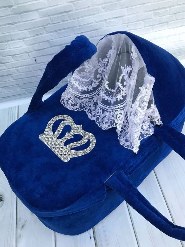 Люлька-переноска Корона велюр ярко-синяя серебро