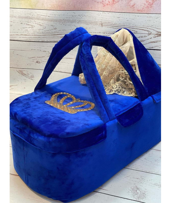 Люлька-переноска Корона ярко-синяя золото