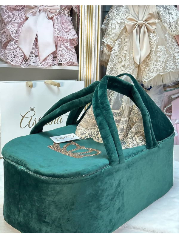 Люлька-переноска Корона велюр изумруд