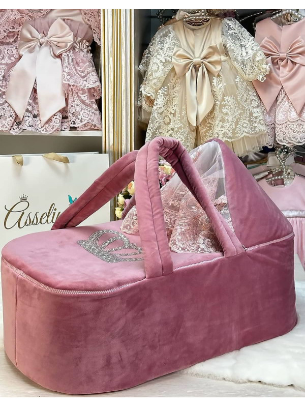 Люлька-переноска Корона велюр пудра