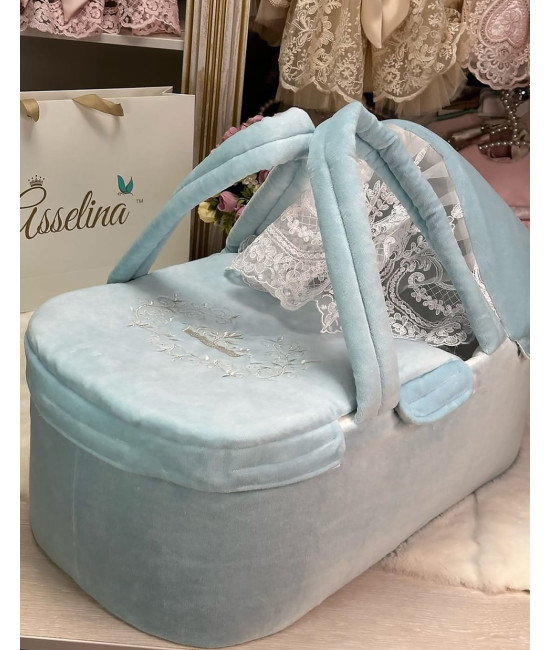 Люлька-переноска Корона велюр голубая