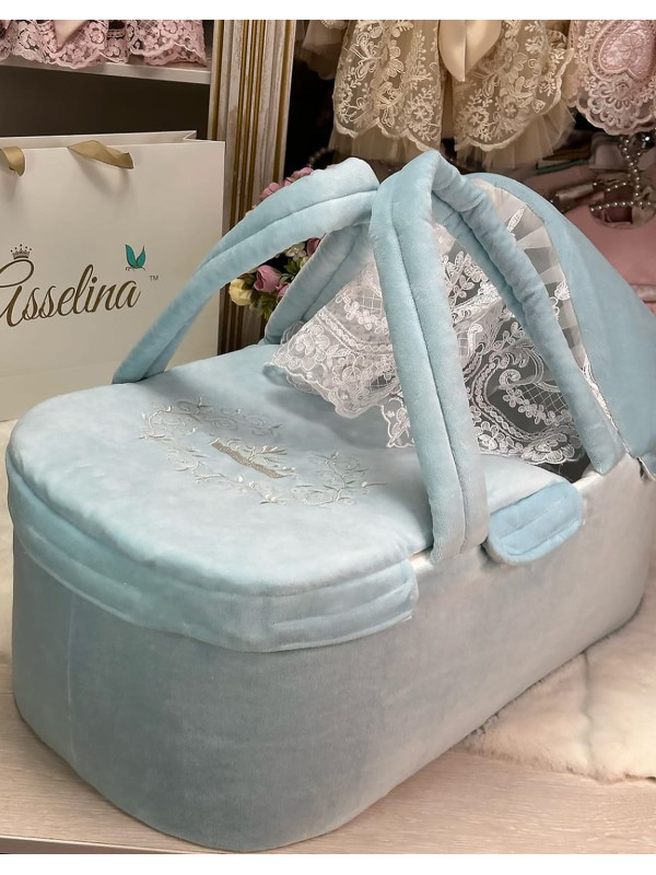 Люлька-переноска Корона велюр голубая