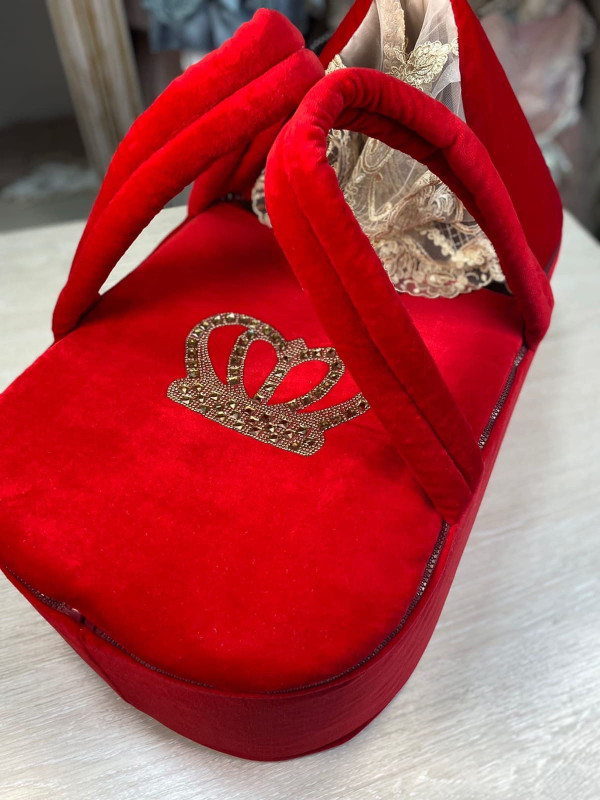 Люлька-переноска Корона велюр красная