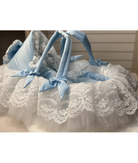 Люлька-переноска для новорожденного Буше молочная-голубой