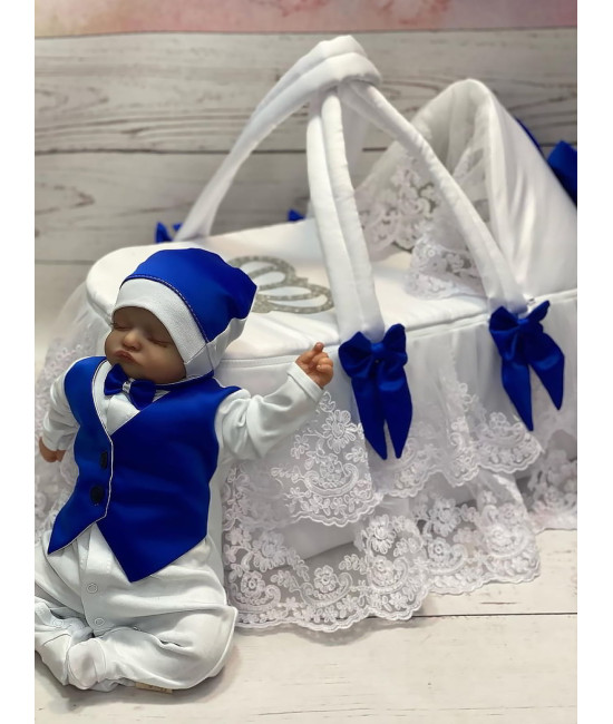 Люлька-переноска Королевская 2 белая-синий