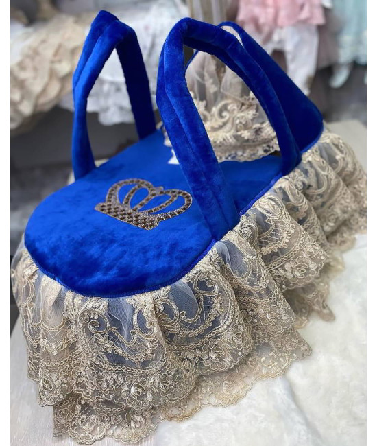 Люлька-переноска Королевская бархат синяя