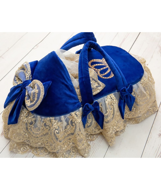 Люлька-переноска Королевская 2 бархат синяя