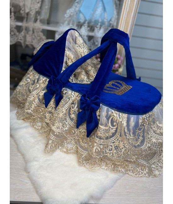 Люлька-переноска Королевская 2 бархат синяя