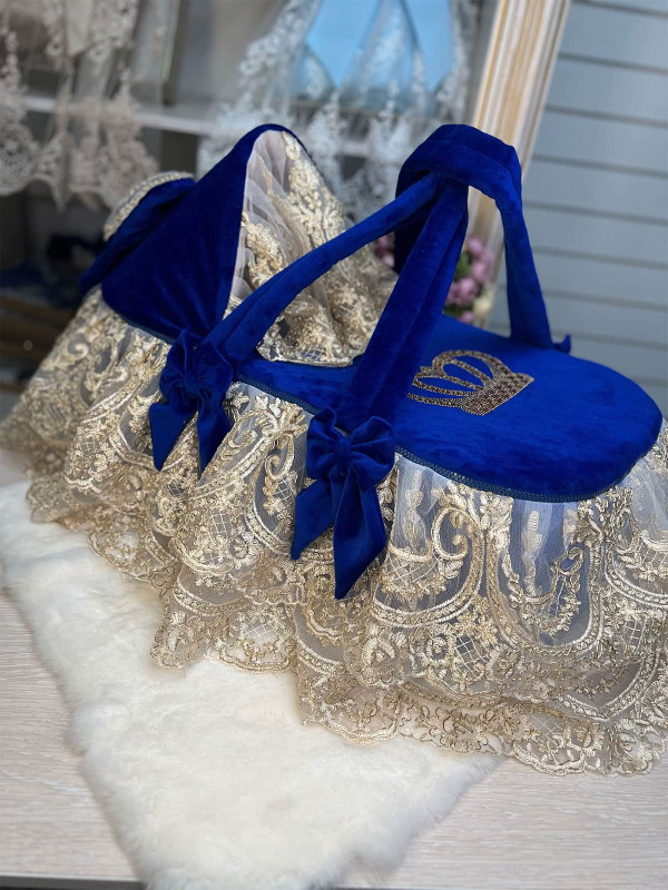 Люлька-переноска Королевская 2 бархат синяя