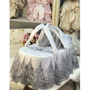 Люлька-переноска Великолепный век тафта белая с серым