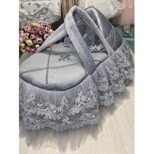 Люлька-переноска для новорожденного Лилия бархат серая