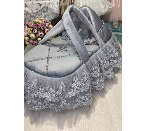 Люлька-переноска для новорожденного Лилия бархат серая