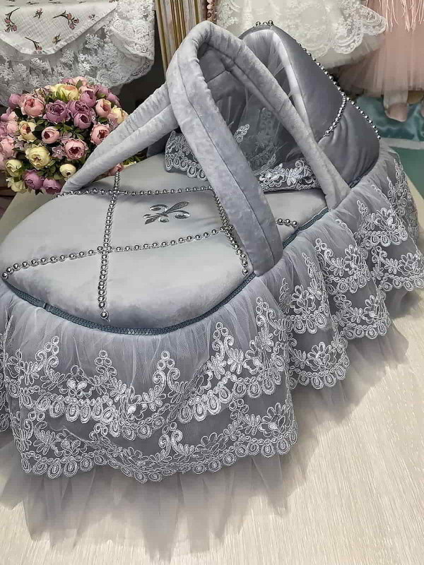 Люлька-переноска Лилия велюр серая