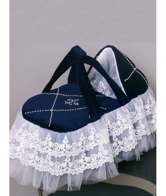 Люлька-переноска для новорожденного Лилия бархат синий