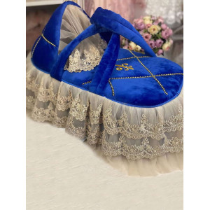 Люлька-переноска для новорожденного Лилия бархат яркий-синий