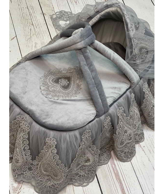 Люлька-переноска для новорожденного Маркиза бархат серая