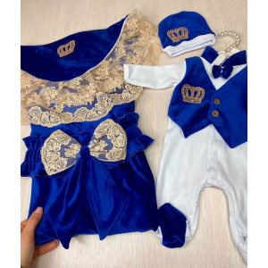 Летний комплект на выписку Королевский-Джентльмен яркий-синий золото