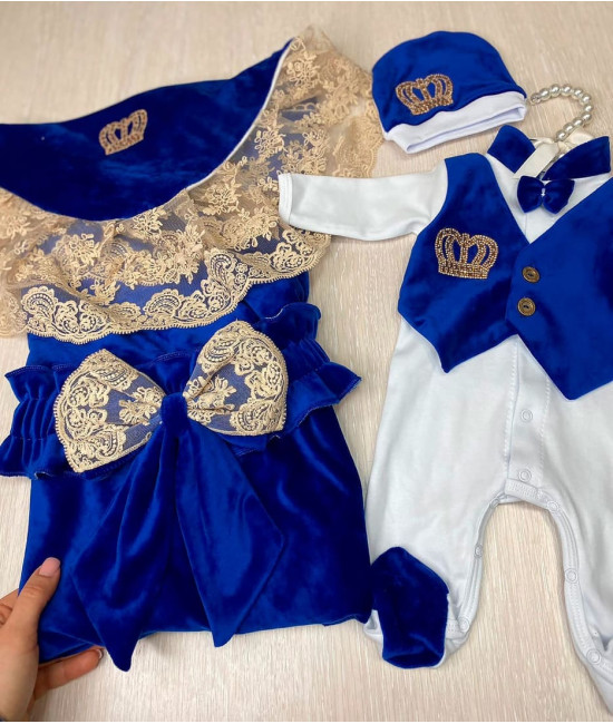 Летний комплект на выписку Королевский-Джентльмен яркий-синий золото