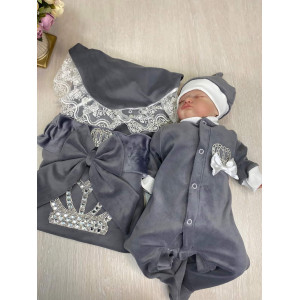 Летний комплект на выписку Королевский-Джентльмен серый