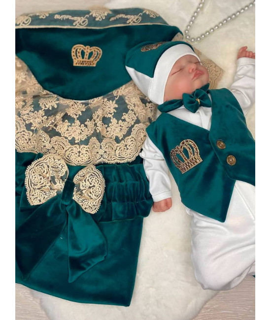 Летний комплект на выписку Королевский-Джентльмен изумруд
