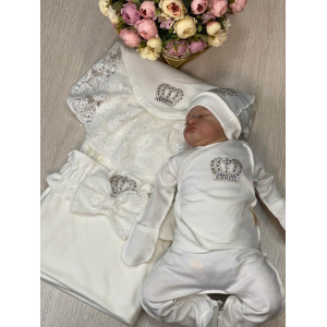 Летний комплект на выписку Королевский-Джентльмен молочный